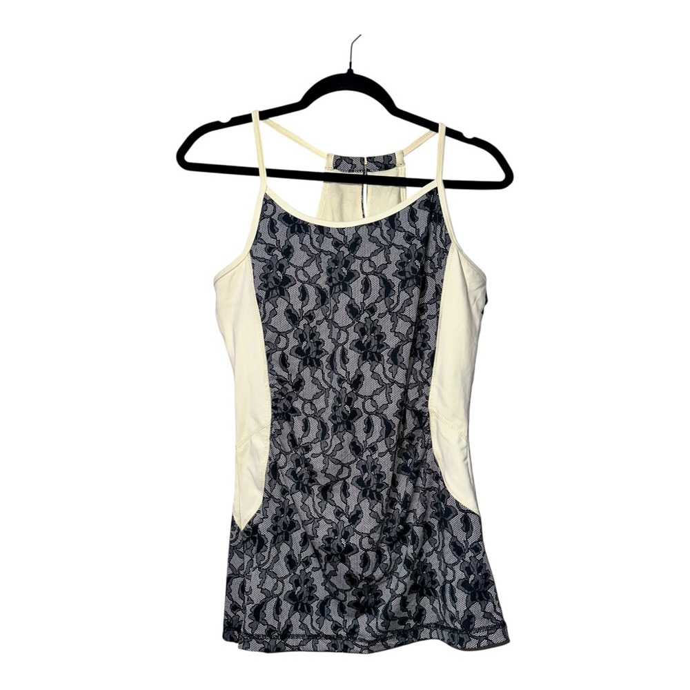 EUC CYNTHIA ROWLEY Cream & Black Lace Overlay Women’s Tank - large